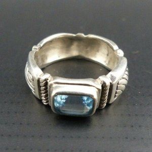 Beautiful Blue Topaz Sterling Silver Ring FANCY SHANK ring sz 7 1/4 Sz 7.25